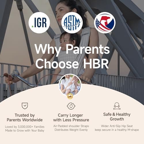 HBR Baby Carrier with Hip Seat, Air-Padded Shoulder Straps – All Day Comfort, 6-in-1 Ergonomic Baby Carrier for Newborn to Toddler, Forward-Facing, Hands-Free, Adjustable Up to 45 lbs, 47 in, Black view 2