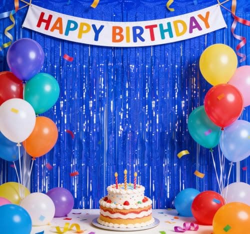 Blue Laser Tinsel Glitter Foil Fringe Curtain Birthday Party Streamers Backdrop Decorations Photo Booth Theme Bachelorette Graduation Decor view 2