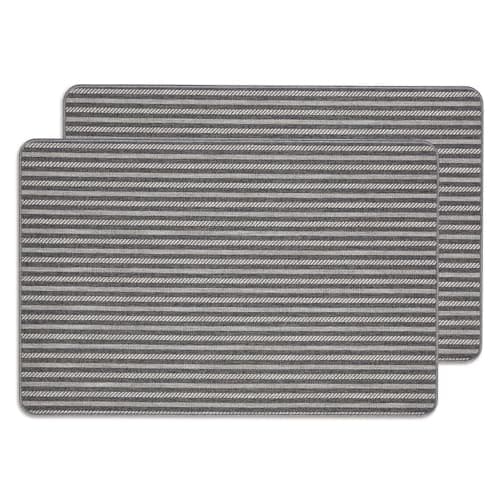 MatEssenz 2 Pack Inside Door Mats 2x3 ft, Low Profile Washable Entryway Rug Set, Scandinavian Striped Woven Faux Linen, Non-Slip Mudroom & Kitchen Mat, Apartment Essentials, Grey — image 1