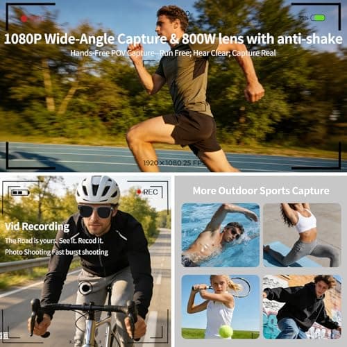 AI Smart Glasses with Camera, 8MP HD Anti-Shake Camera Glasses, 1080P Video Recording Sunglasses Dual Mic, Real Time Translation, Built-in ChatGPT Voice Assistant, Open-Ear Audio for Travel&Meetings view 3