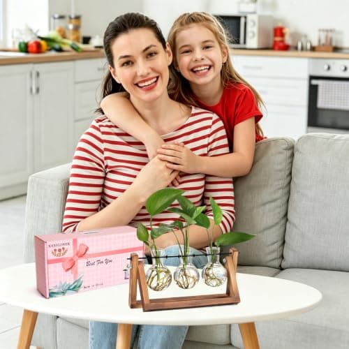 XXXFLOWER Plant Terrarium with Wooden Stand, Air Planter Bulb Glass Vase Metal Swivel Holder Retro Tabletop for Hydroponics Home Garden Office Decoration - 3 Bulb Vase view 6