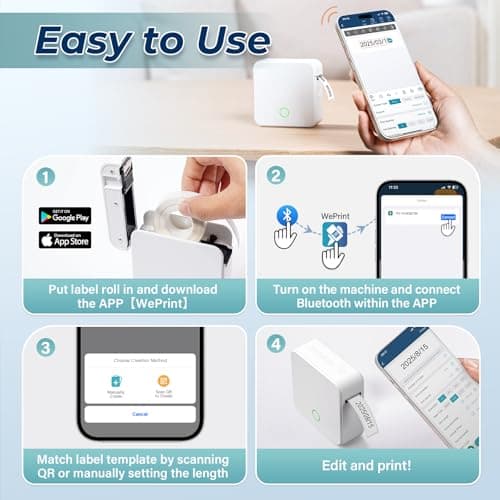 P0 Label Maker, Thermal Machine Sticker Label Printer, Label Maker Waterproof Labels, Multiple Templates, Portable Thermal Small Label Printer for Home Office School Organization White view 5