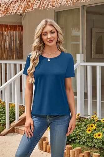 Herou Summer Women Casual Short Sleeve Tops T-Shirts Tees with Side Split view 2
