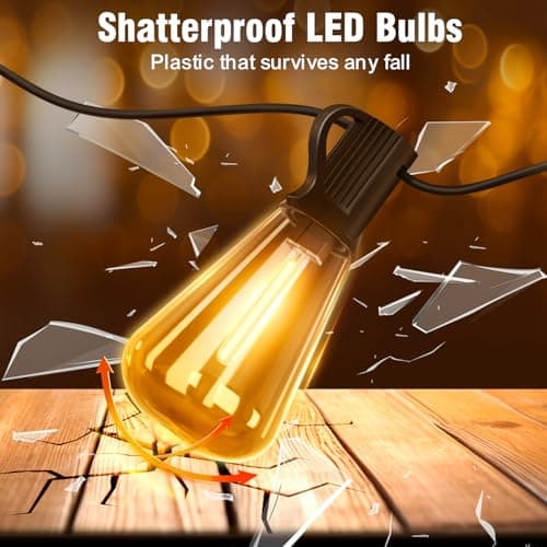 Skoiuc 100FT Solar String Lights Outdoor Waterproof with Remote & Timer, LED Shatterproof ST38 Bulbs, USB & Solar Powered Patio Lights for Backyard, Porch, Garden, Wedding, Christmas Decor view 7