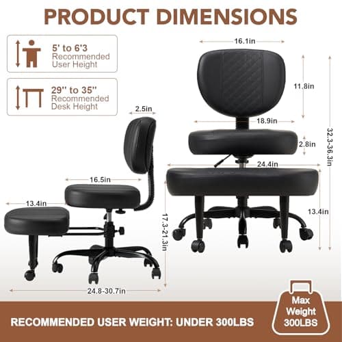 Avocahom Ergonomic Cross Legged Office Chair with Wheels, Criss Cross Desk Chair with Leg Rest, Meditation Chair Yoga Kneeling Chair, Adjustable ADHD Chair Black view 2