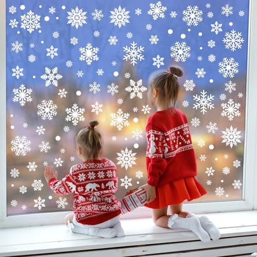 116PCS Christmas Decorations, 9 Sheets Christmas Window Clings, Snowflake Window Clings Decals, Double Sided Xmas Snowflake Decal Stickers for Winter Holiday Home Indoor Decorations Decor Supplies view 6