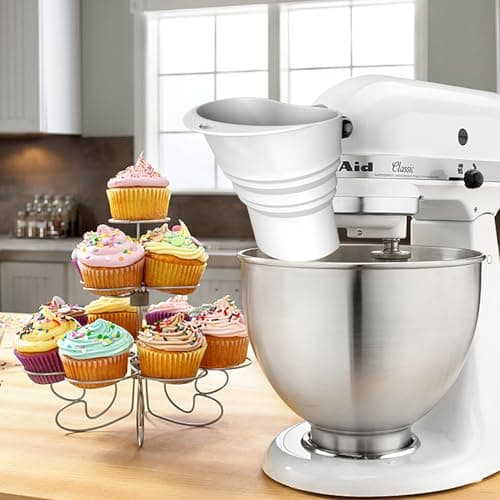 2026 Updated Flour Funnel for Kitchen Aid Mixer, Durable Anti-Splash Mixer Flour Funnel for Tilt-Head 4.5–7 Qt (KSM150), Easy Pour No-Mess Attachment, Dishwasher-Safe Baking Tool (White) view 6
