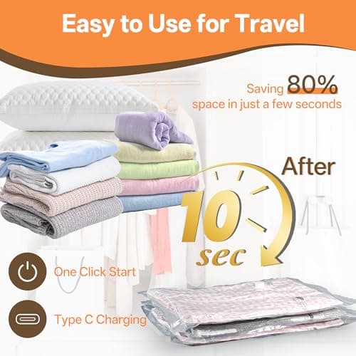 Vacuum Storage Bag with Rechargeable Cordless Pump, 15 Pack Vacuum Seal Space Saver Bags for Clothing Clothes Travel Home view 3