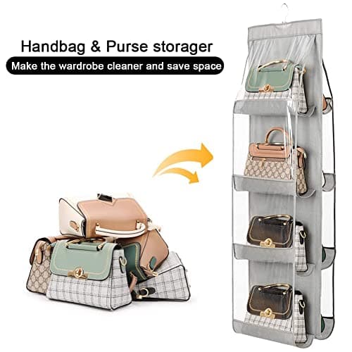 ZB.soar Handbag Organizer, 2 Pcs 8 Pockets Dust Proof Purse Organizer Closet, Wardrobe Washable Storager(2Pcs Gray 8P) view 4