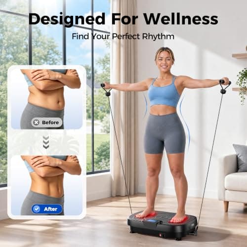 Vibration Plate Exercise Machine with Red Light, 120 Adjustable Speeds, Supports Up to 350 LBS, Comes with Resistance Bands for Home Full-Body Fitness view 3