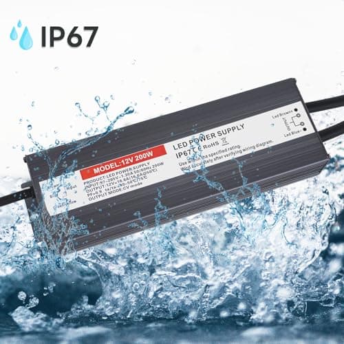 Hanbaak LED Driver 200 Watts, IP67 Waterproof Power Supply, Low Voltage Electronic Transformer, 97V-265V AC to 12V DC, 12V Constant Voltage LED Power Supply for LED Light Strip view 4