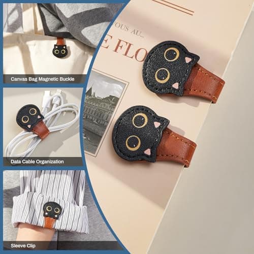 2Pcs Magnetic Leather Bookmarks with Gift Box Magnetic Pen Holder Book Marks Clip Gift for Book Lover Readers Men Women Teachers Students, Cat (Brown+Brown) view 5