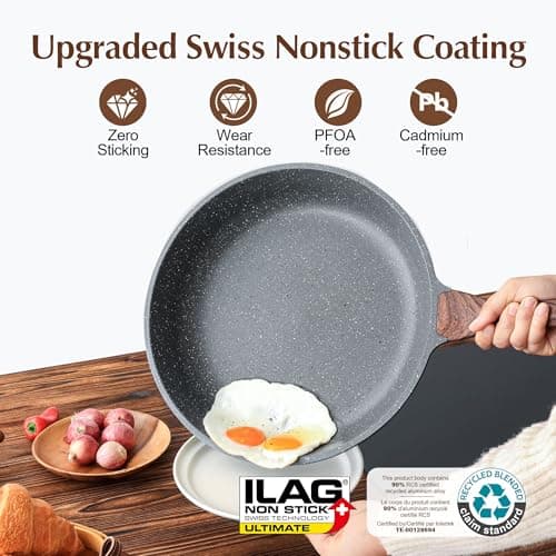 SENSARTE 12.5 Inch Nonstick Frying Pan Skillet, Swiss Granite Coating Omelette Pan, Healthy Stone Cookware, PFOA Free view 4