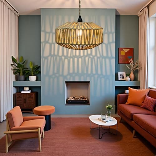 MUYIWEIDEN Plug in Hanging Lamp,Rattan Hanging Pendant Light with Plug in Cord, Boho Pendant Ceilling Light Fixture with Woven Lamp Shade for Living Room Bedroom Kitchen view 5