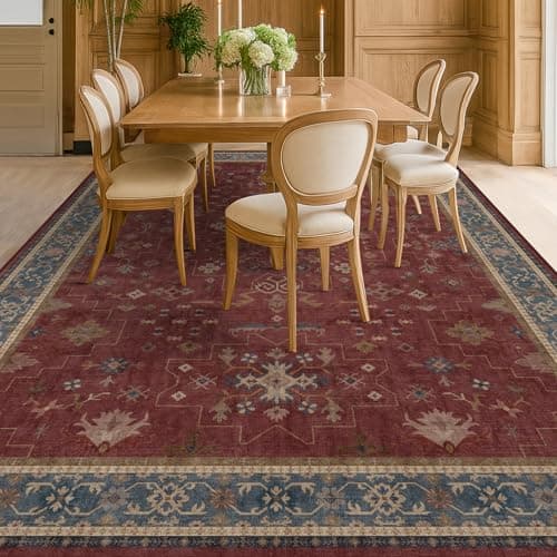 Hazo Haus Moroccan Big Rugs for Living Room - Dark Red 10x12 Area Rug for Large Bedroom, Dining Room, Washable Lightweight Foldable Oriental Burgendy Home Décor view 3