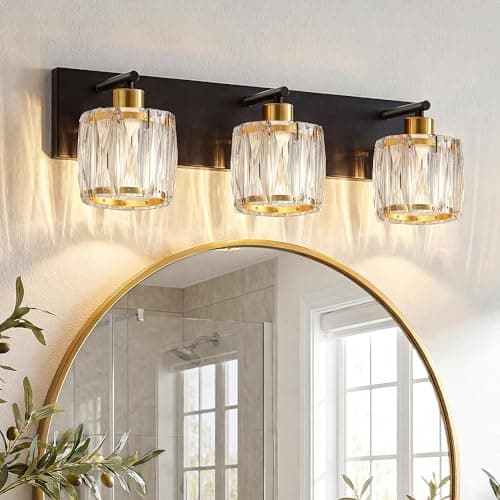 VOLISUN 3-Light Crystal Bathroom Vanity Light Fixtures, Black and Gold — image 1