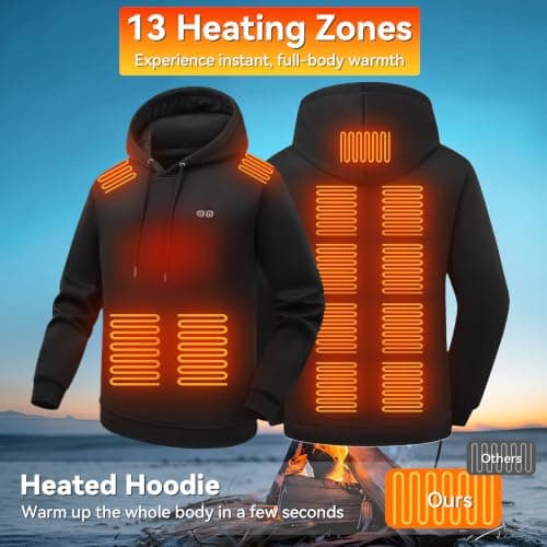 CHANGEOWN Mens Heated Pullover Hoodie with Battery, 13 Heating Zones, Lightweight Electric Heating Hooded Sweatshirt view 5