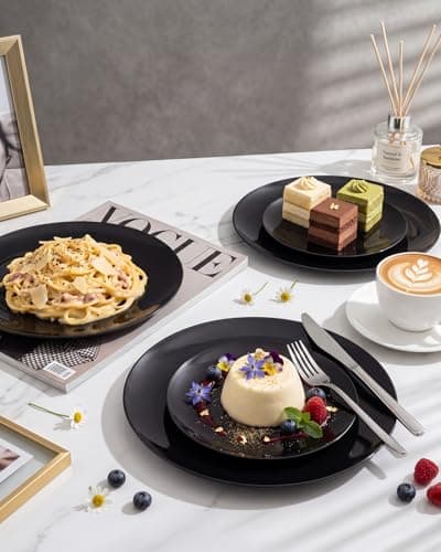 PULOTE 100PCS Black Plastic Plates Disposable - Premium Heavy Duty 50 Black Dinner, 50 Dessert/Salad Plates - Ideal for Party, Halloween view 6