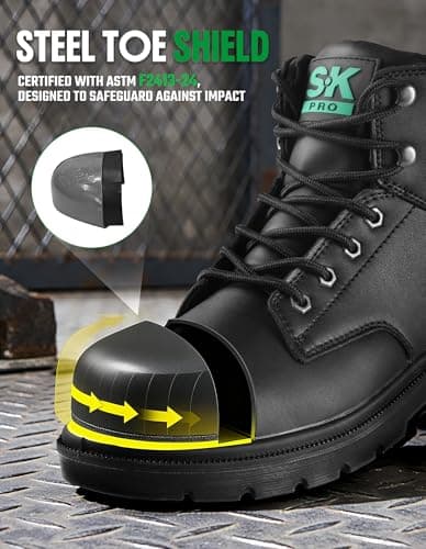 SKPRO Steel Toe Work Boots for Men, Lightweight Non Slip Boots, Safety Toe Construction Leather Water-Resistant Shoes view 3