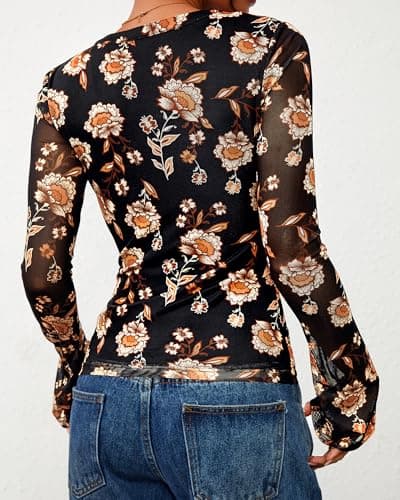 BTFBM Button Down Shirts for Women 2026 Spring Boho Tops V Neck Long Sleeve Blouses Ruched Mesh Fitted Fashion Clothing view 4