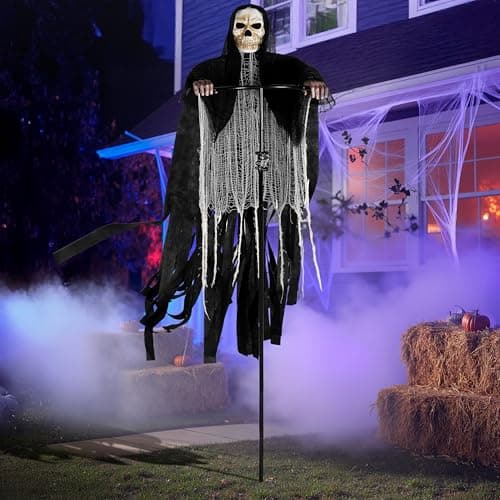 JOYIN Halloween Grim Reaper Decorations Outdoor Rotatable Flying Scream Scarecrow Skeleton Ghosts Decor for Graveyard Haunted House Props, Garden, Porch, Yard Lawn view 5