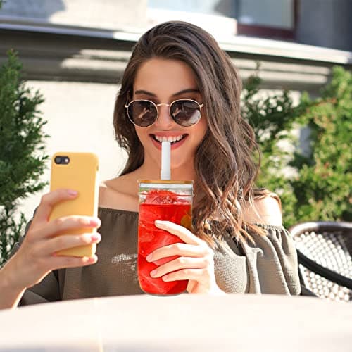 Luxgola Glass Tumbler with Lids and Straws 2 Pack, 24oz Glass Drinking Jars with Lids and Straws,Reusable Wide Mouth Mason Jar Iced Coffee Cup,Smoothie Cup Coffee Travel Mug for Car/Home view 7