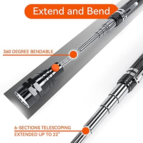 LED Magnetic Pickup Tools, Christmas Stocking Stuffers for Men Adults, Telescoping Magnetic Flashlights with Extendable Magnet Stick, Birthday Gifts for Men, Him, Dad, Boyfriends, Black view 4
