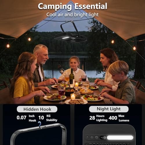 Deyagoo Travel Fan,7-Inch Camping Fan, Rechargeable Fan, 28H 10000mAh Ultra-Thin Quiet USB Desk Fan with Timer & LED Display for Bedroom, Office, Camping view 5