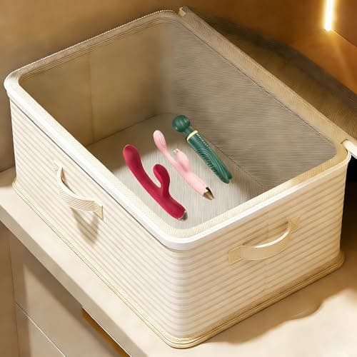 Discreet Lockable Adult Toy Box Storage Organizer with Zipper Lid, 15x10x10 Inch Large Capacity Travel Case, Secure Lock Privacy Bag for Women & Men Clothes Container(Beige Stripes) view 7
