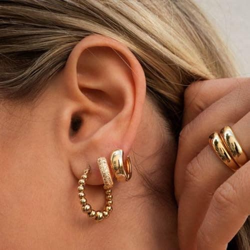 42 Pairs Gold Hoop Earrings Set for Women, Hypoallergenic Multipack Small to Chunky Hoops, Pearl & Twisted Trendy Earrings for Everyday Wear & Mothers Day Gifts view 3