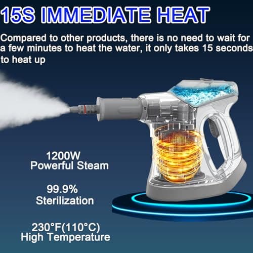 Handheld Steam Cleaner for Home, 10S Immediate Heat Hand Held Steam Cleaner, with Visualized Large Water Tank & 9 PCS Accessories & Safety Lock, for Kitchen,Couch,Floor,Window,Car (WHITE+GREY) view 3