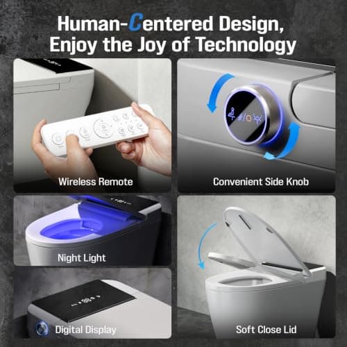 Smart Toilet with Bidet Built-In & Tank, Foam Shield, 12'' Rough in | Modern Design with Auto Open/Close Lid, Foot Sensor & Auto Flush, Heated Seat, Warm Air Dryer, 1000g MaP Flush view 6