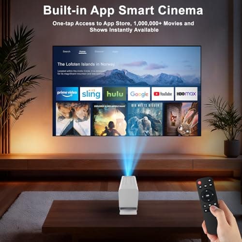 【Built-in APPS & 4K Support &135°Rotation】Mini Projector with WiFi and Bluetooth, 1080P Portable Projector,Auto Keystone,Supports Smartphones/TV Stick/iPad/PS5/Laptop/HDMI/USB view 2