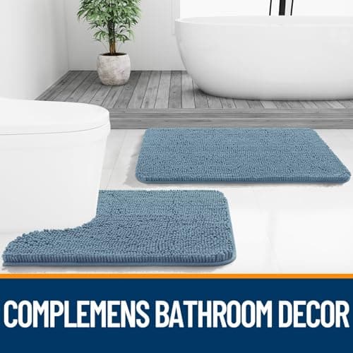 OLANLY Bathroom Rugs Sets 2 Piece, Soft Absorbent Chenille Bath Mats Area Rug Set, Non-Slip, Quick Dry, Machine Washable Bath Mats for Bathroom, Home Decor Accessories (30"x20"+24"x16", Airy Blue) view 6