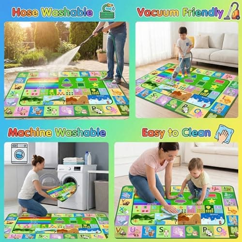 OGPJKEQR Kids Rug for Playroom Bedroom, 2.5x4 Feet Educational ABC Area Rug for Classroom Nursery, Non-Slip Alphabet Learning Carpet with Numbers Animals Seasons Fruits, Green Toddler Floor Mat view 6