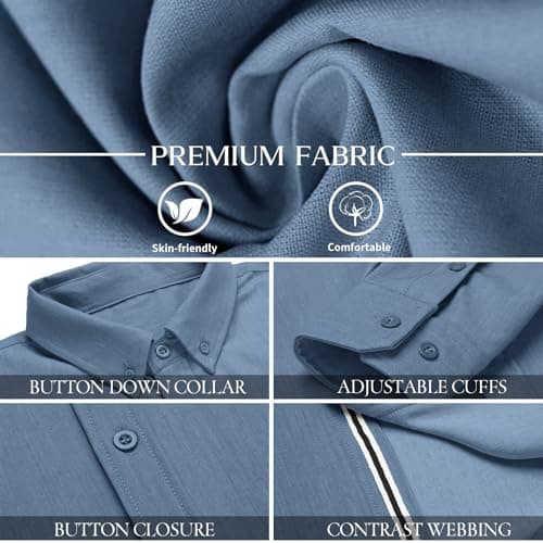 Men’s Casual Untucked Button Down Shirt Long Sleeve Stylish Business Casual Dress Shirts for Men view 6
