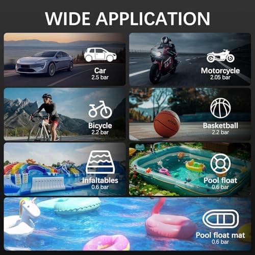 ApexNexus Tire Inflator Portable Air Compressor & Car Jump Starter, Cordless Air Pump with LED Light & Pressure Gauge for Auto,Motorcycles,Bikes,Balls. view 3