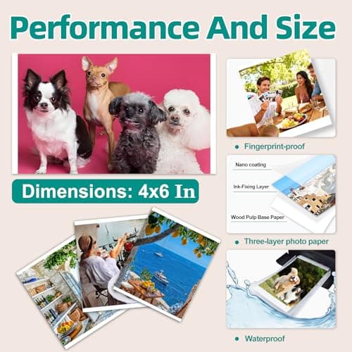 Compatible With Liene Amber M100 M200-4x6 Inch Glossy Photo Paper For DHP512/DHP513, 80 Sheets Papers & 2 Inks, Waterproof, Fingerprint-resistant view 3