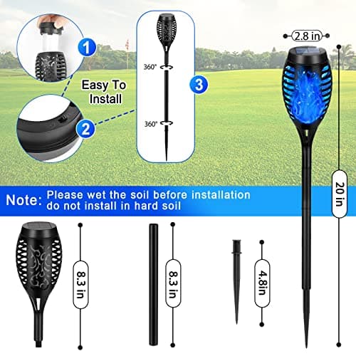 Tancuzo Solar Lights Outdoor, Upgraded 6 Pack Blue Solar Torch Light with Flickering Flame Waterproof for Garden Decor, Flame Torches for Outside Landscape Porch Yard Pathway Decorations view 4