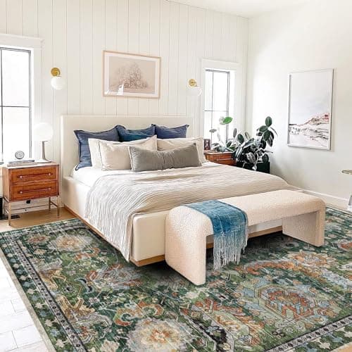 RUGSURE Washable Area Rugs - Perfect for Living Room, Bedroom, Kids Room, Nursery - Stain & Water Resistant Non-Slip, Pet & Child Friendly, Vintage Tribal Area Rugs (Green, 8' x 10') view 6