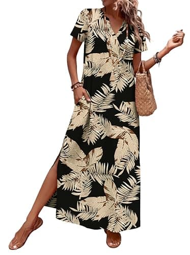 OFEEFAN Summer Dresses for Women 2026 Maxi Dress Short Sleeve Sundresses with Pockets Beach Vacation Spring Outfits view 4