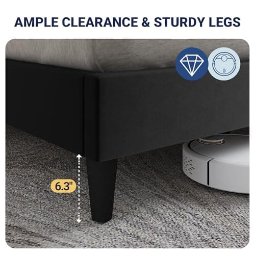 Allewie Velvet Full Size Upholstered Bed Frame with Wingback Storage Headboard & Charging Station, Platform Bed with Diamond Tufted Design & Gold Trim, No Box Spring Needed, Easy Assembly, Black view 5