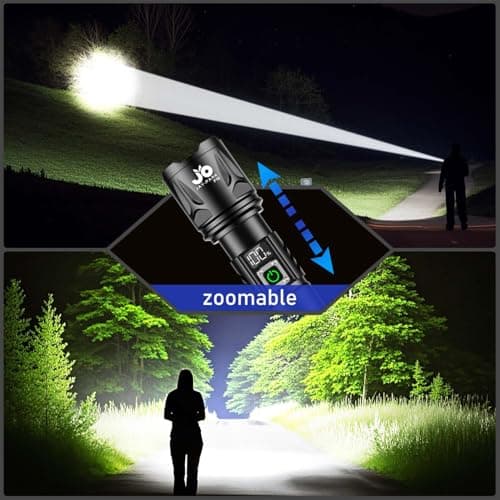 JAY-PARK High Lumen Flashlight - 100000 Lumens, Rechargeable 5000mAh with LCD Display, Zoomable Long Beam (3000m), IP67 Waterproof, 5 Modes & Belt Clip - for Camping, Dog Walking view 3