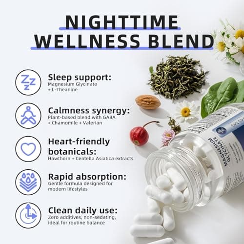 iMATCHME Magnesium Glycinate 850mg Capsules with L-Theanine, Chamomile & GABA for Sleep, Calmness, Muscle, Bone Health & Immune Support, Magnesium for Women and Men, Vegan, High-Absorption, 60 Count view 5