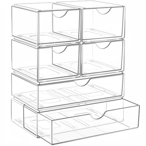 6 Pack Acrylic Stackable Storage Drawers & Boxes, Plastic Organizer Bins — image 1