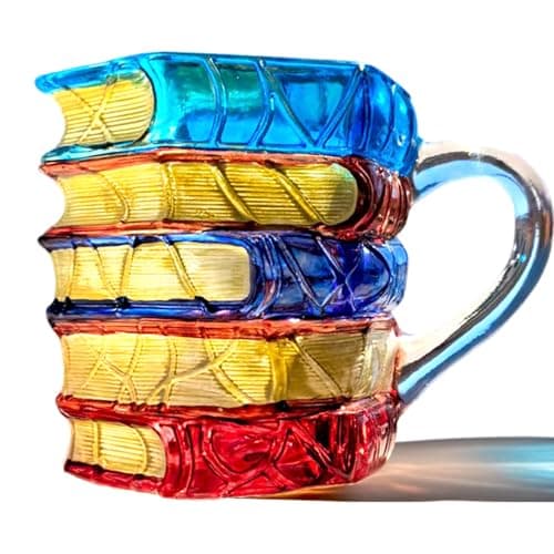 AKLOZYX Artistic Book Stack Glass Coffee Mug, 7oz Handmade Tea Cups Cool Funny, Decorative Design for Book Lovers Gifts for Women and Man (Small) — image 1