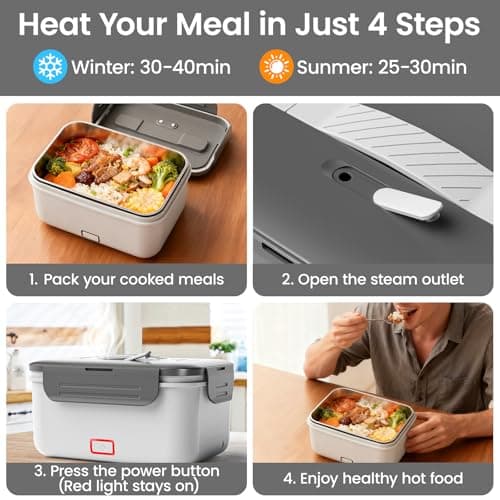 Herrfilk Cordless Electric Lunch Box for Adults, 1.8L/61oz Rechargeable Portable Food Warmer, 4in1 Ultra Quick Heated Lunch Box Food Heater for Travel/Car/Out Work, New Year White Elephant Gifts view 4