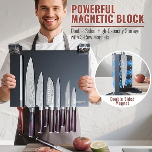 Black Knife Set With Block - 8 Pieces High Carbon Stainless Steel Magnetic Knife Set with Sharpener, Ultra Sharp Kitchen Knives Sets for Cooking with Ergonomic Handle view 6