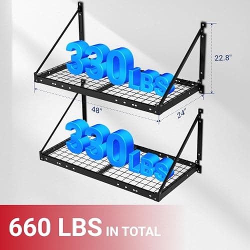 FLEXIMOUNTS 2-Pack 2x4ft Garage Wall Shelving - Heavy Duty Garage Storage Rack, 660lbs Load Capacity with Brace Guardrail, Organization System for Tools, Bins, Utility Room, Pro Series view 2