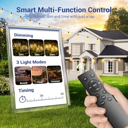 100FT Outdoor String Lights with Remote & Dimmable, 35+1 Shatterproof Waterproof Bulbs, Dimmable Outside Hanging Patio Lights for Backyard, Porch, Deck, Garden 2700K Warm White view 3